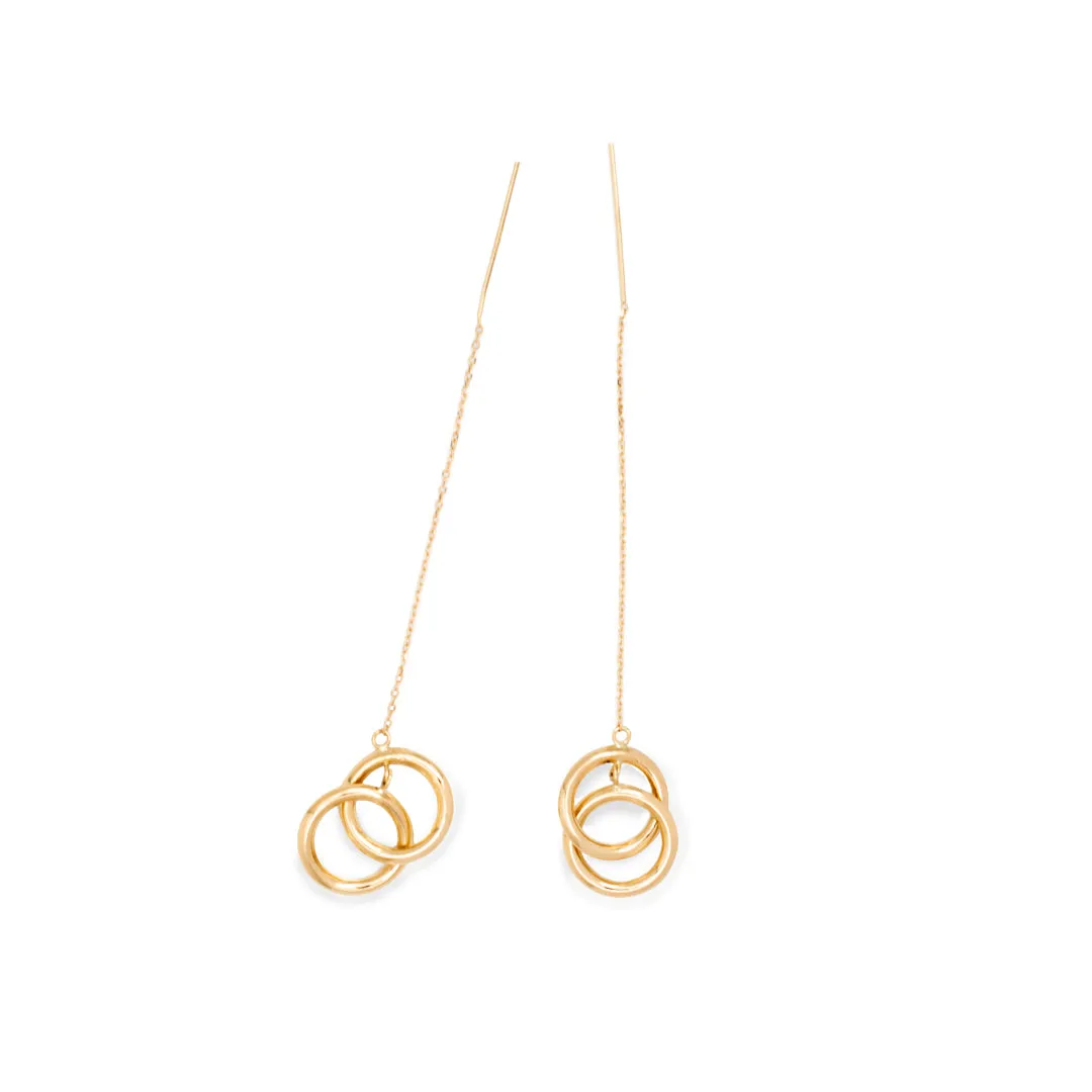 Ladies 14K Yellow Gold Drop Hoop Dangle Earrings