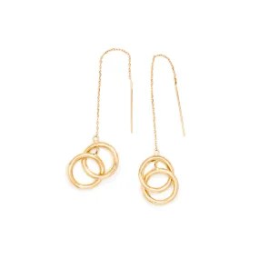 Ladies 14K Yellow Gold Drop Hoop Dangle Earrings