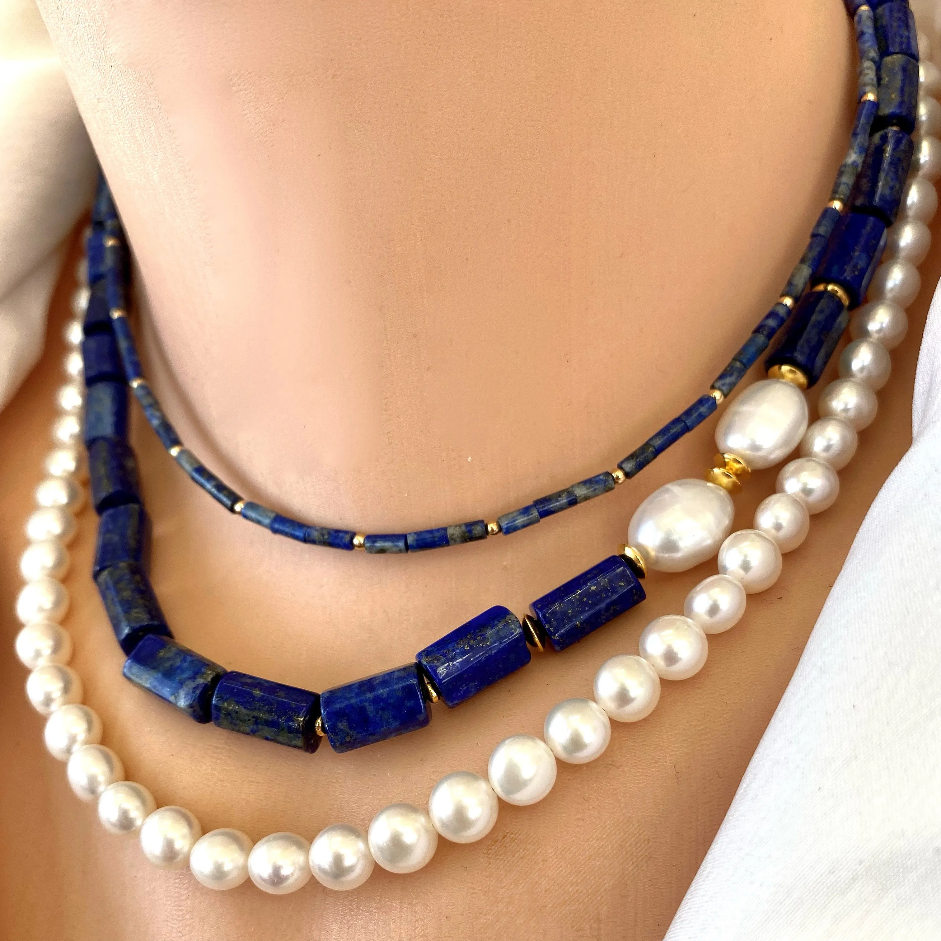 Lapis Lazuli, Black or Green Onyx Dainty Choker Necklace, Gold Filled, 14in