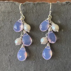 Lavender Opalite Quartz and Pearl Cascade Earrings