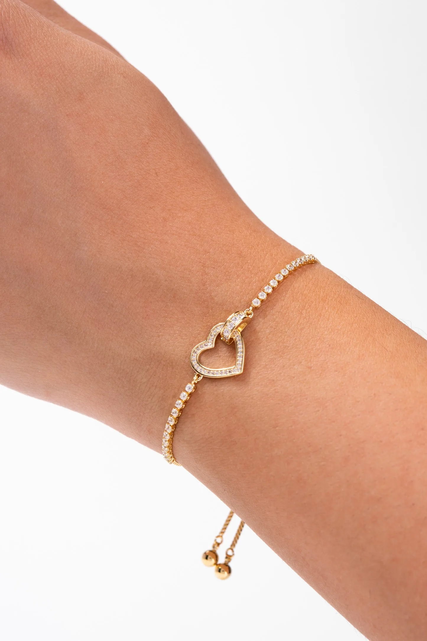 Love CZ Heart Adjustable Bracelet - Gold