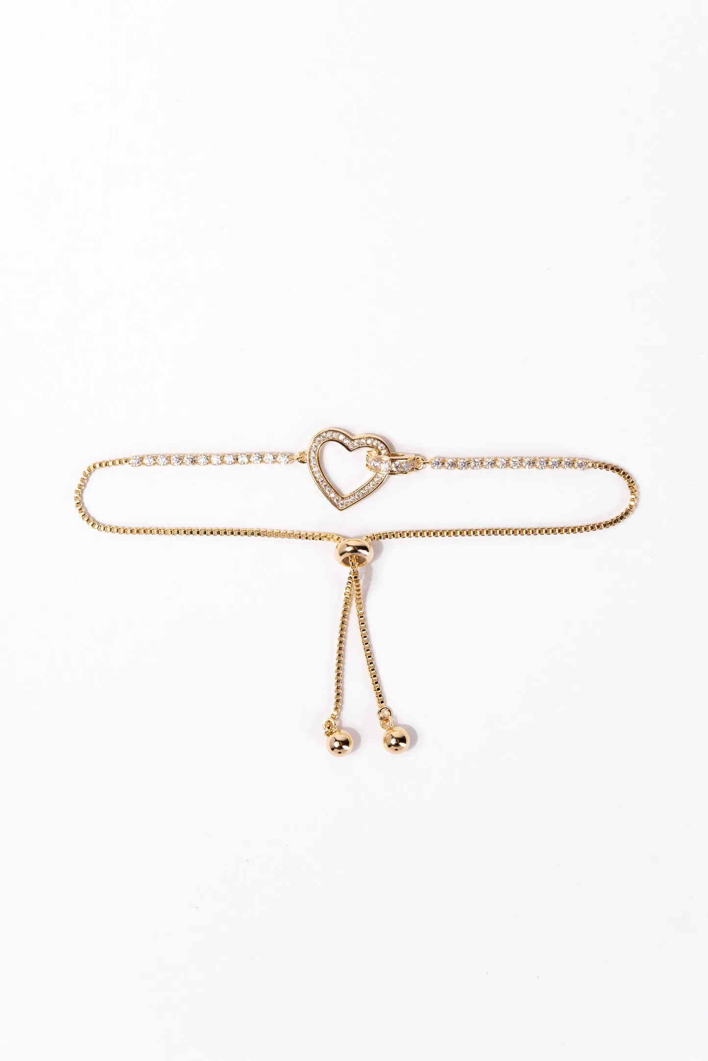 Love CZ Heart Adjustable Bracelet - Gold