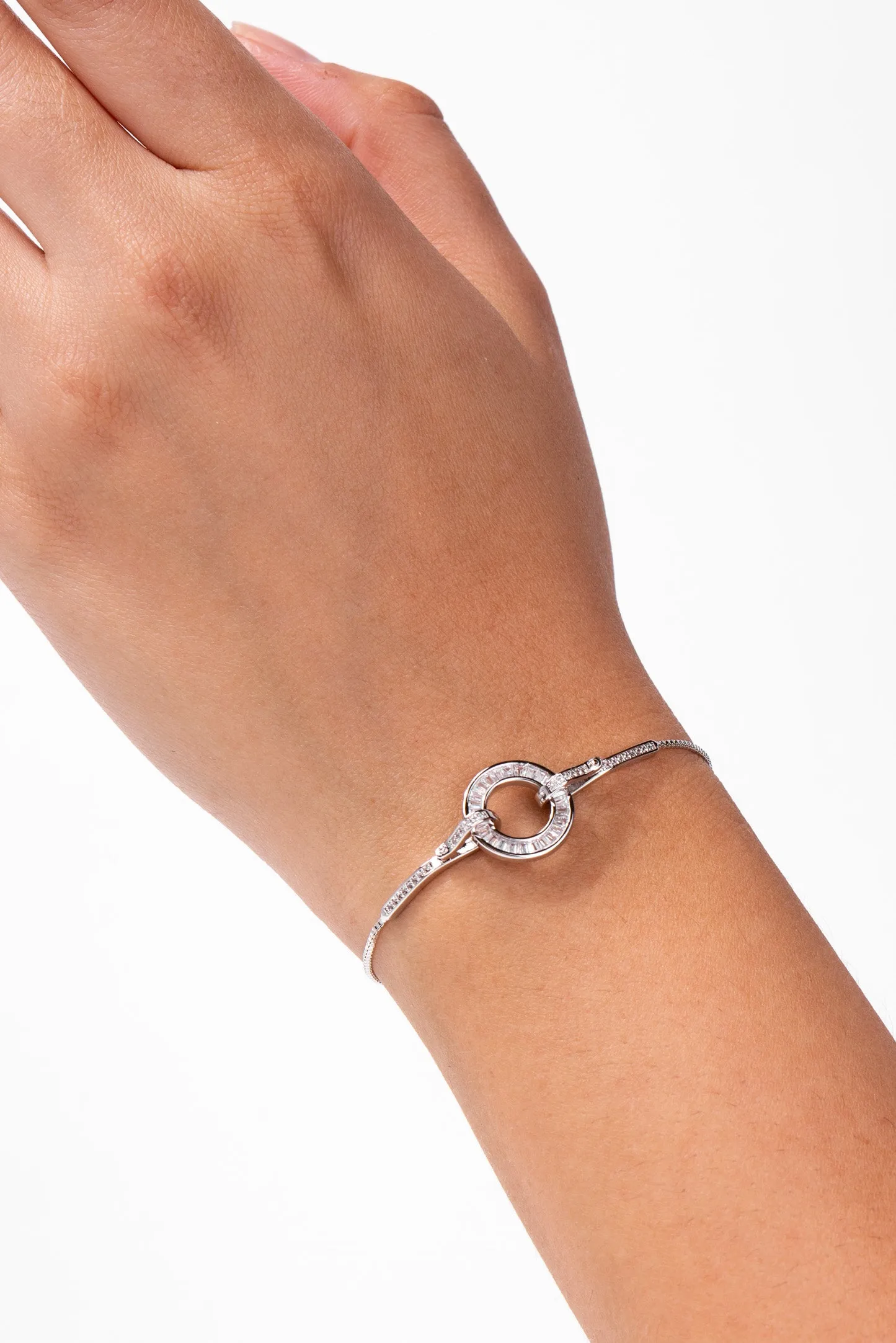 Luna Baguette CZ Circle Adjustable Bracelet - Sliver