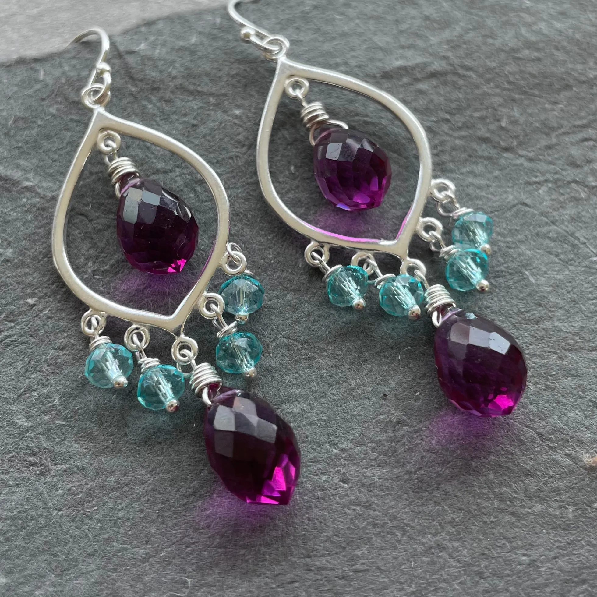 Magenta Quartz Dewdrop Chandelier Earrings