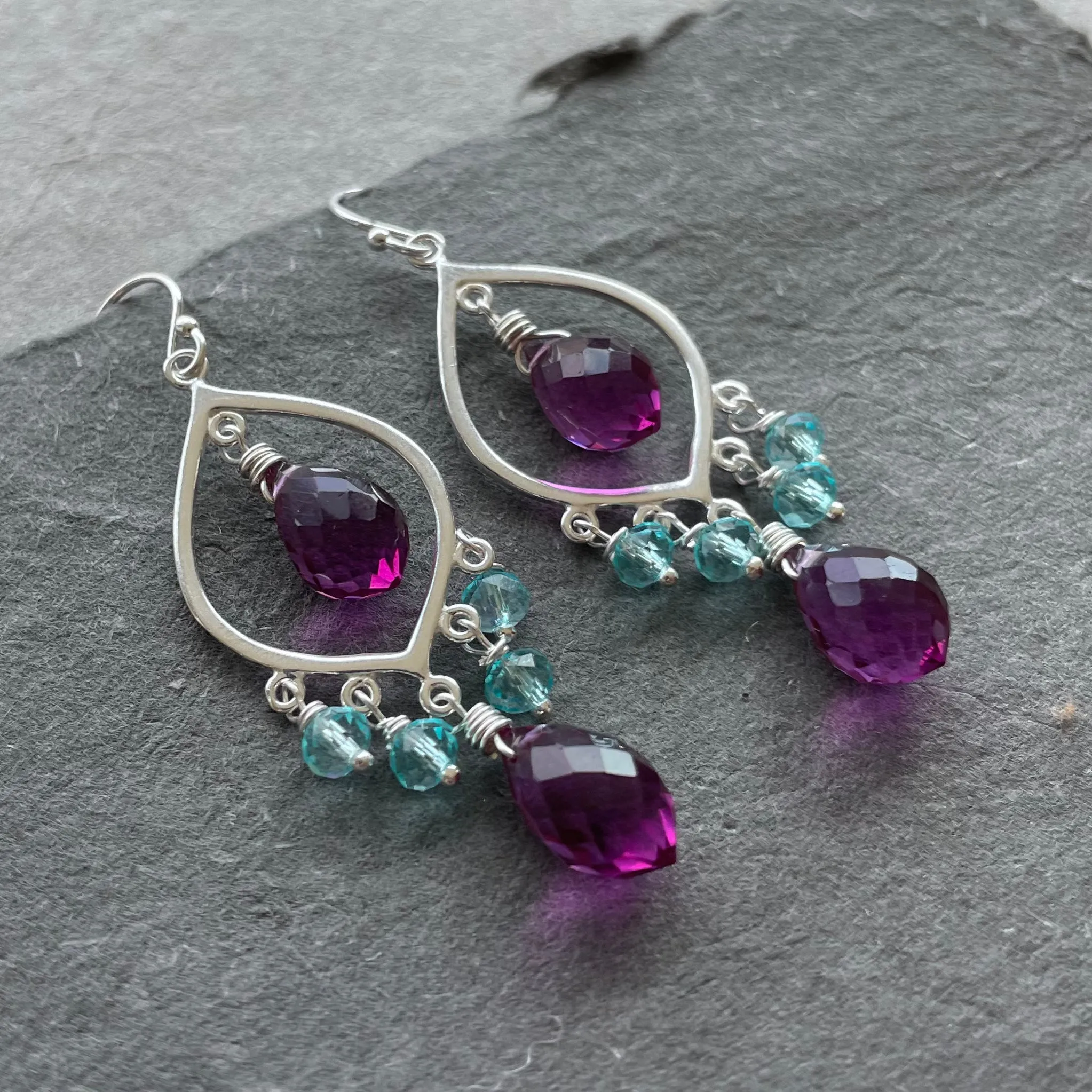 Magenta Quartz Dewdrop Chandelier Earrings