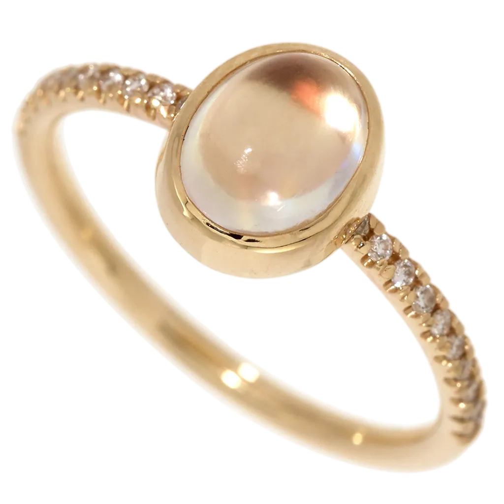 Moonstone & Diamond Yellow Gold Ring