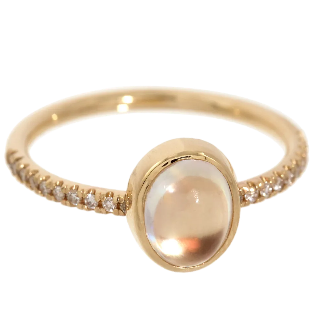 Moonstone & Diamond Yellow Gold Ring