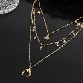 Multi Layer Moon Star Pendant Necklaces