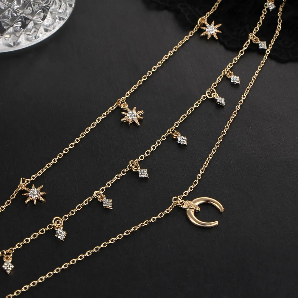 Multi Layer Moon Star Pendant Necklaces