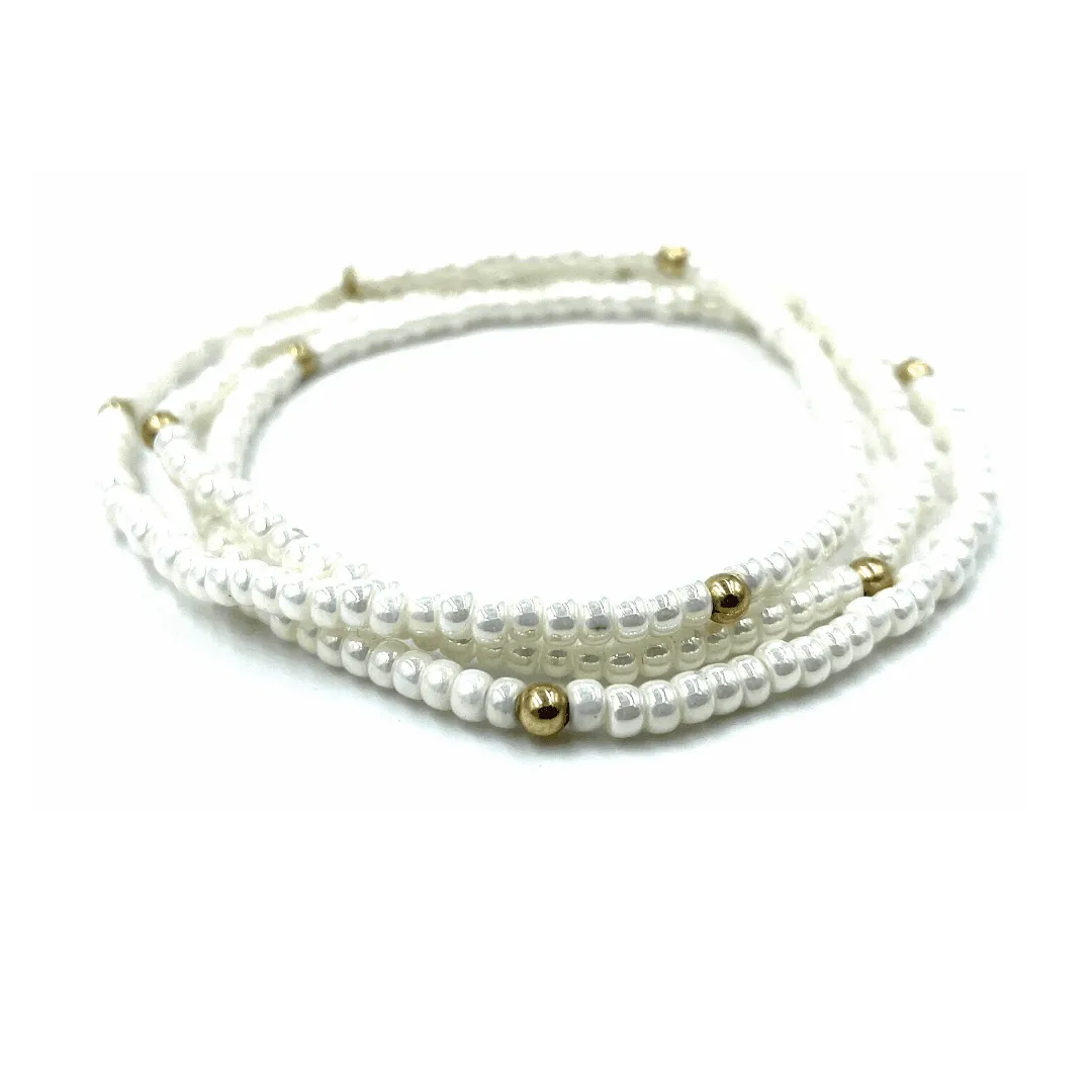 OG Classic Bracelet Stack in Pearl White   Gold Filled