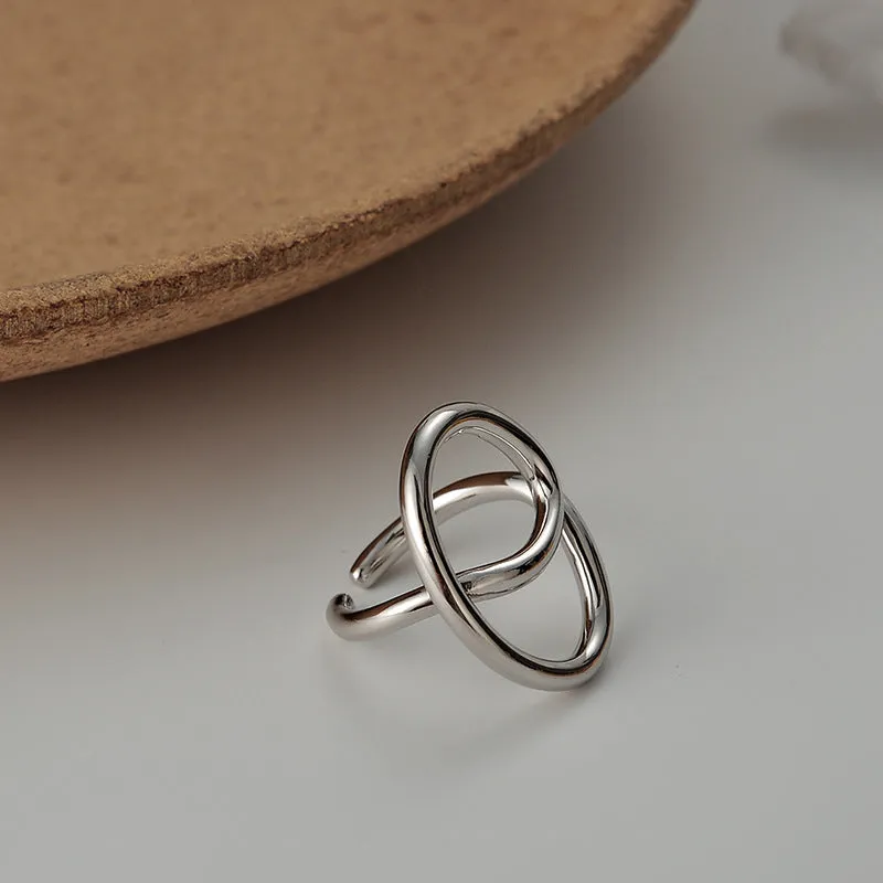 Openwork Geometric Lines Silver E Letter Band Ring