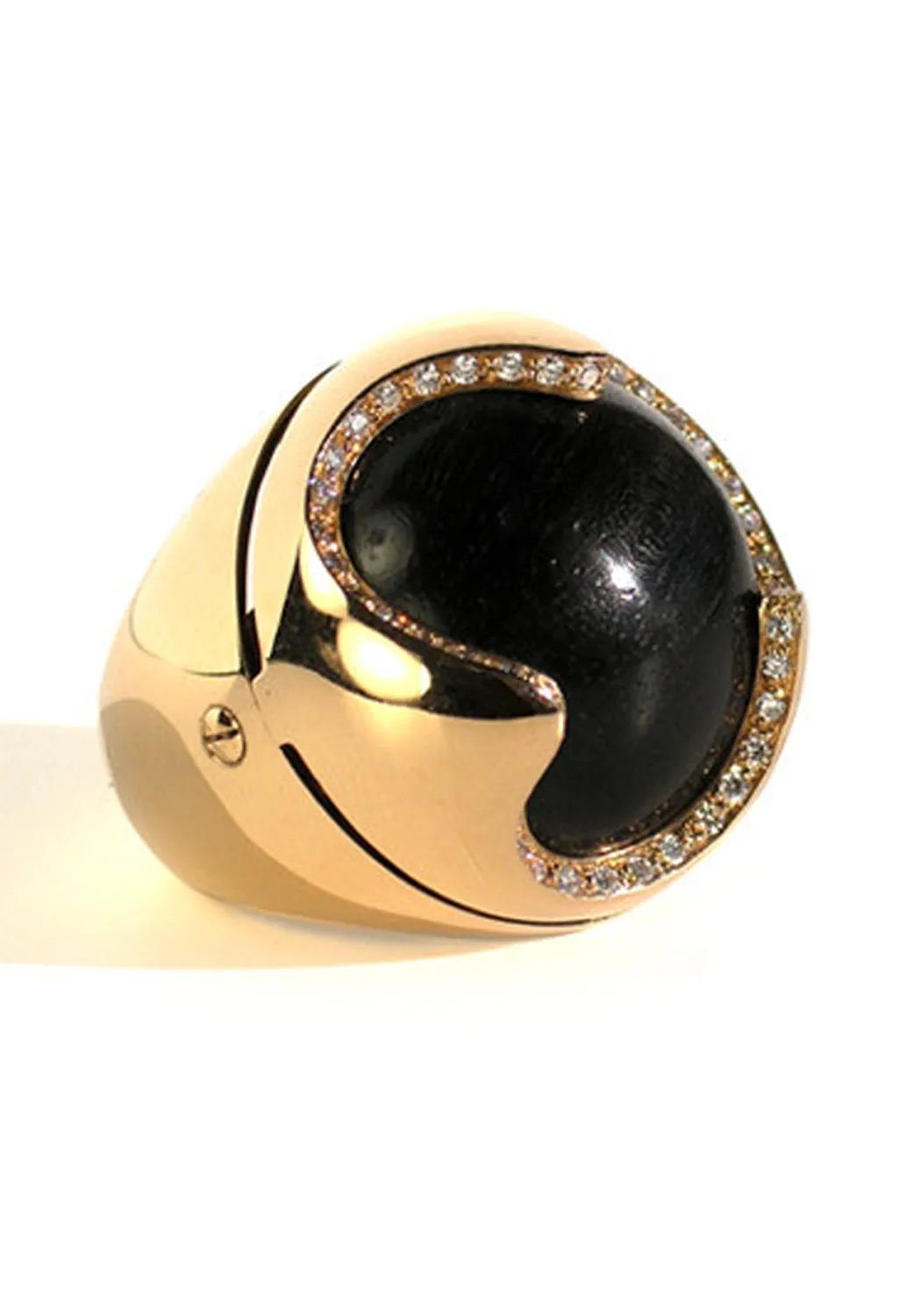 Oromalia 18k Rose Gold Diamond & Ebony Domed Ring