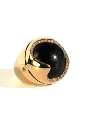 Oromalia 18k Rose Gold Diamond & Ebony Domed Ring