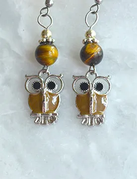 Owl Earrings with Tigereye