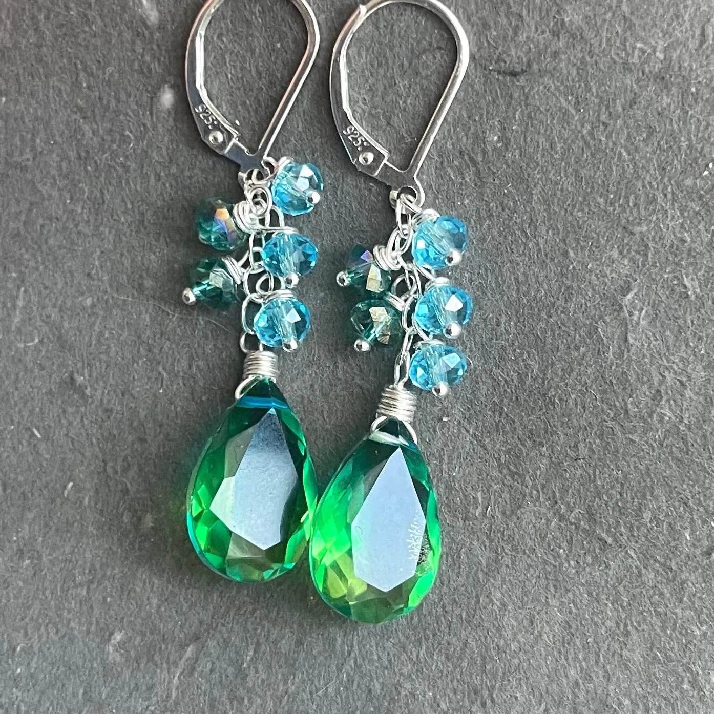 Paraiba to Emerald to Lime Doublet Dangle Earrings