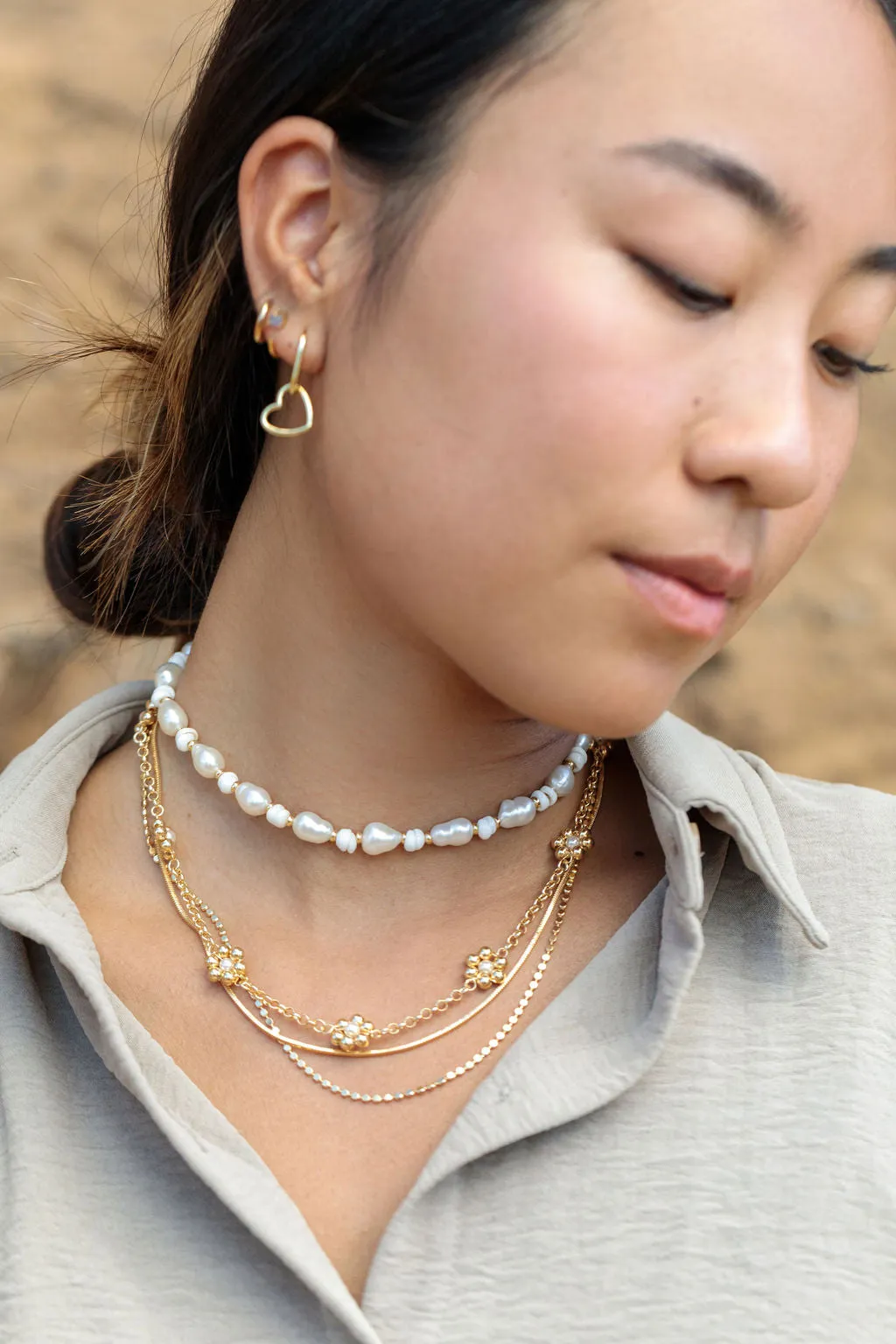 Pearl and Gold Daisy Chain Necklace - Pua