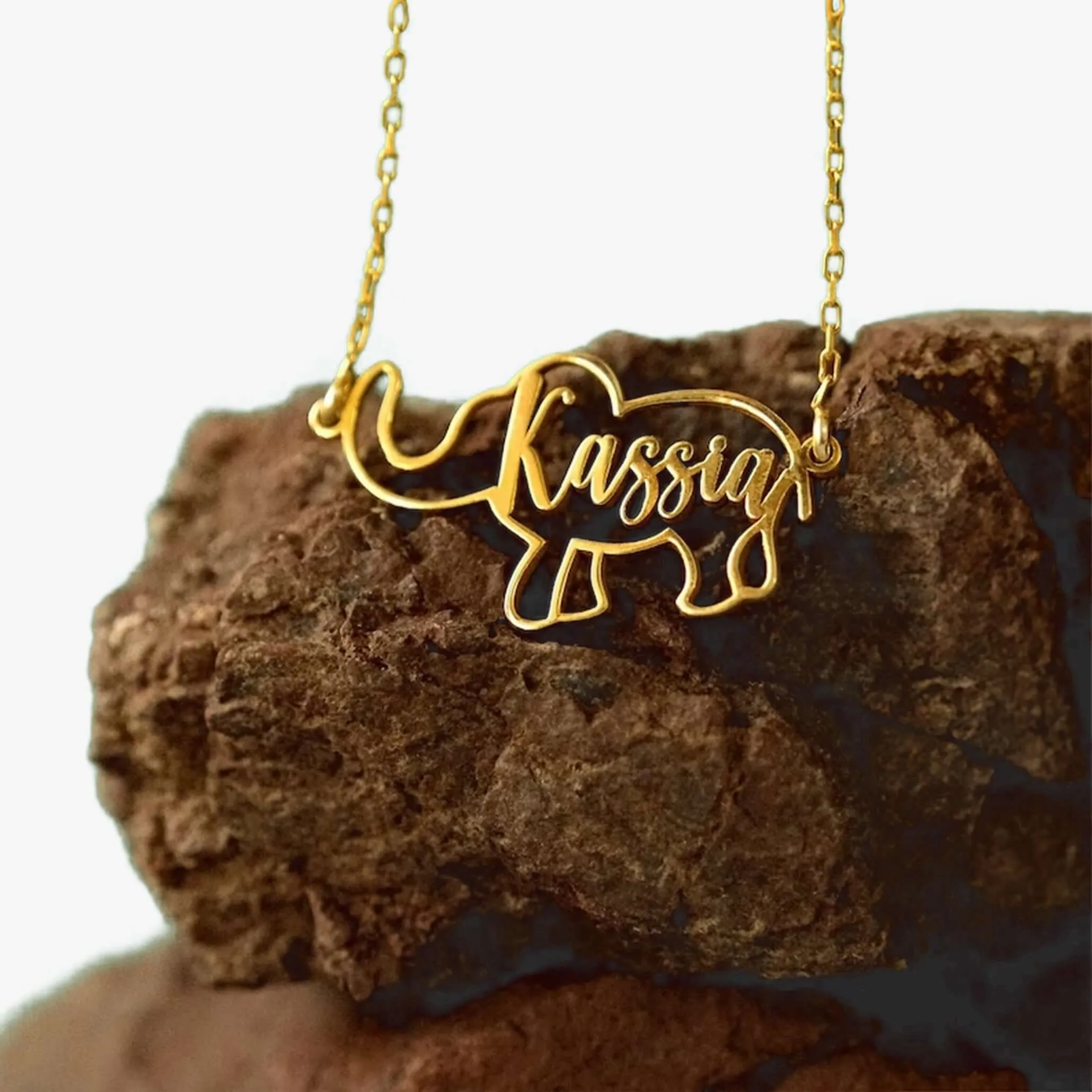 Personalized Elephant  Necklace | 14K Solid Gold