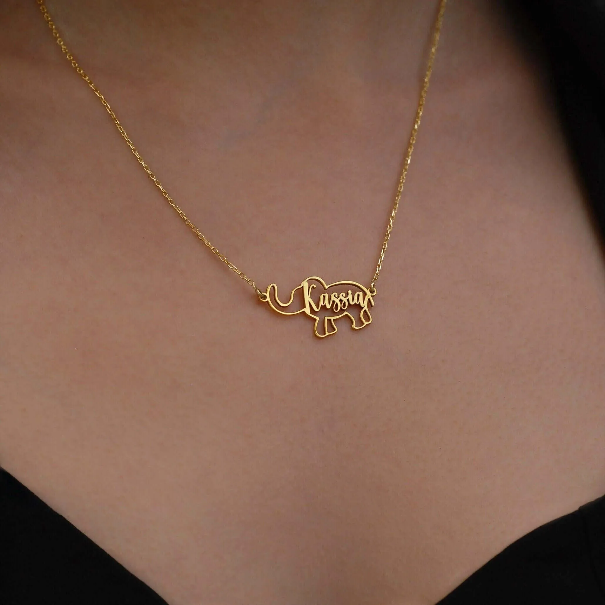 Personalized Elephant  Necklace | 14K Solid Gold