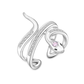 Pink CZ Coiling Snake Ring Silver Adjustable