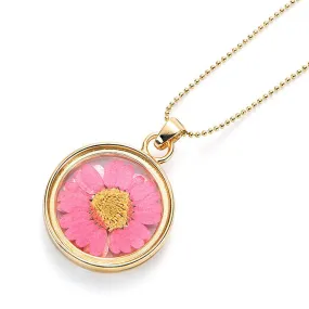 Pink Daisy Crystal Pendant Necklace