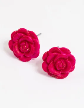 Plastic Watercolour Rose Stud Earrings