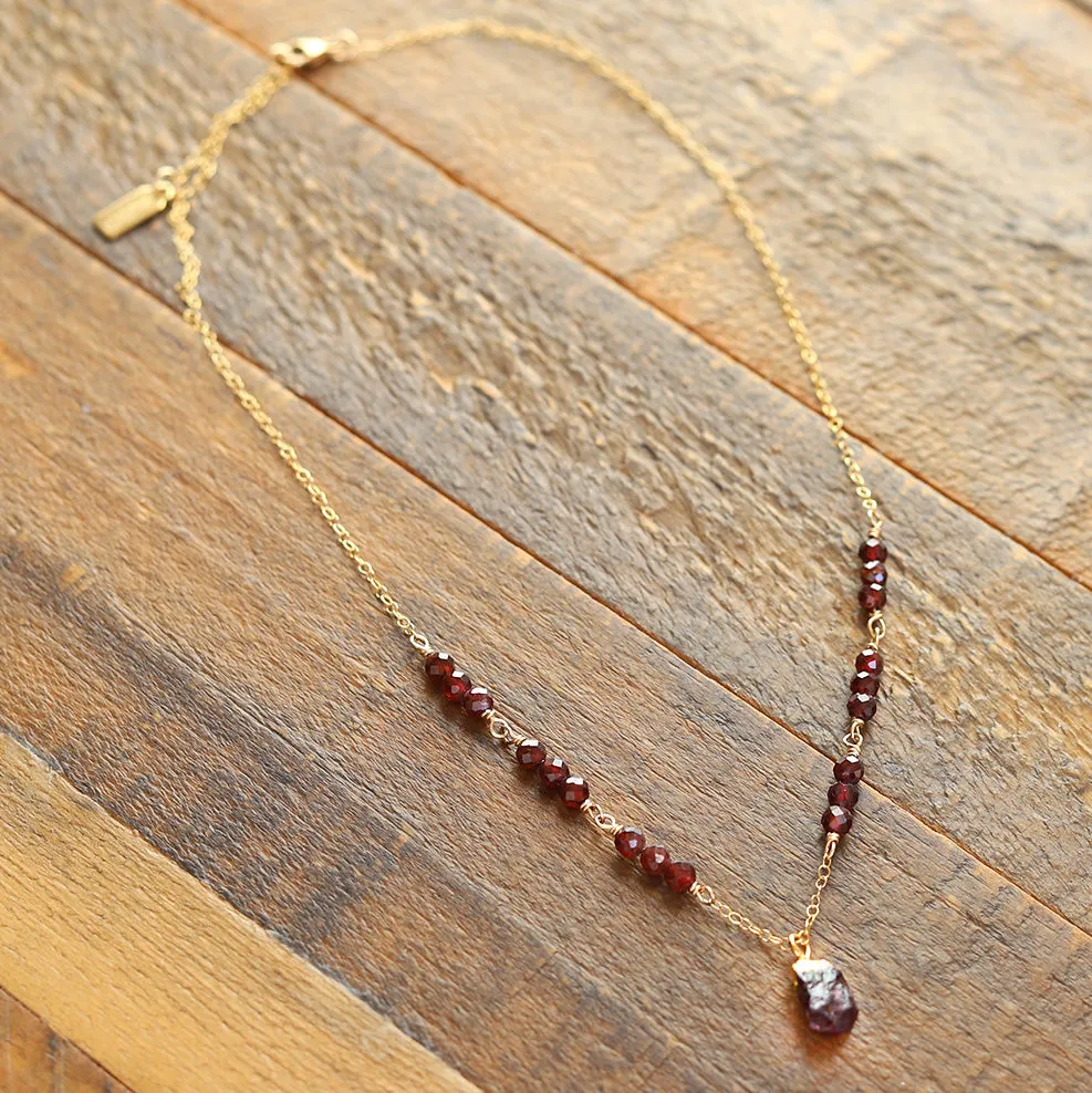 Raw Garnet Gold Filled Necklace