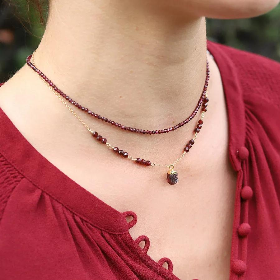 Raw Garnet Gold Filled Necklace