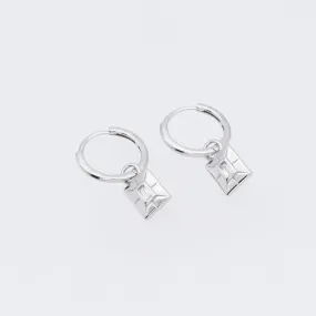 Rectangle Charm Huggie Hoop Earrings - Silver