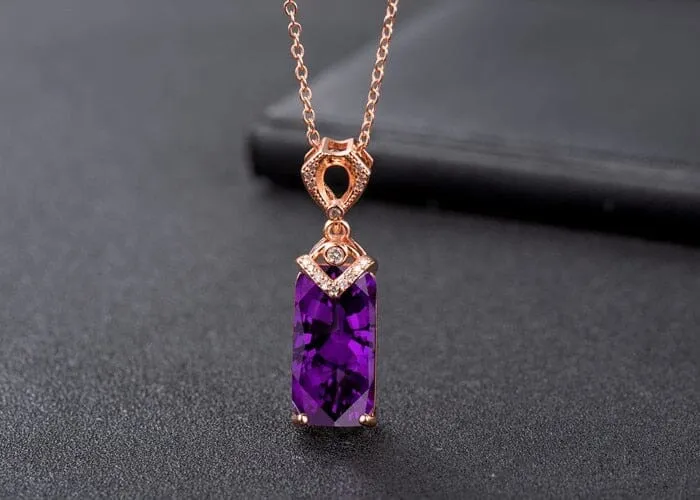 Rectangle Fashion Rose Gold Amethyst Necklace