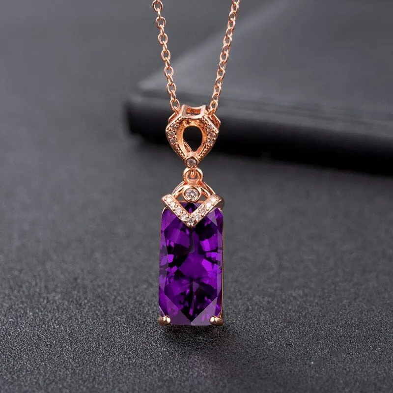 Rectangle Fashion Rose Gold Amethyst Necklace