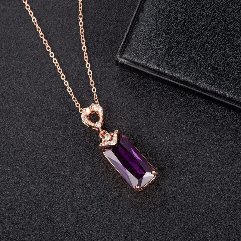 Rectangle Fashion Rose Gold Amethyst Necklace