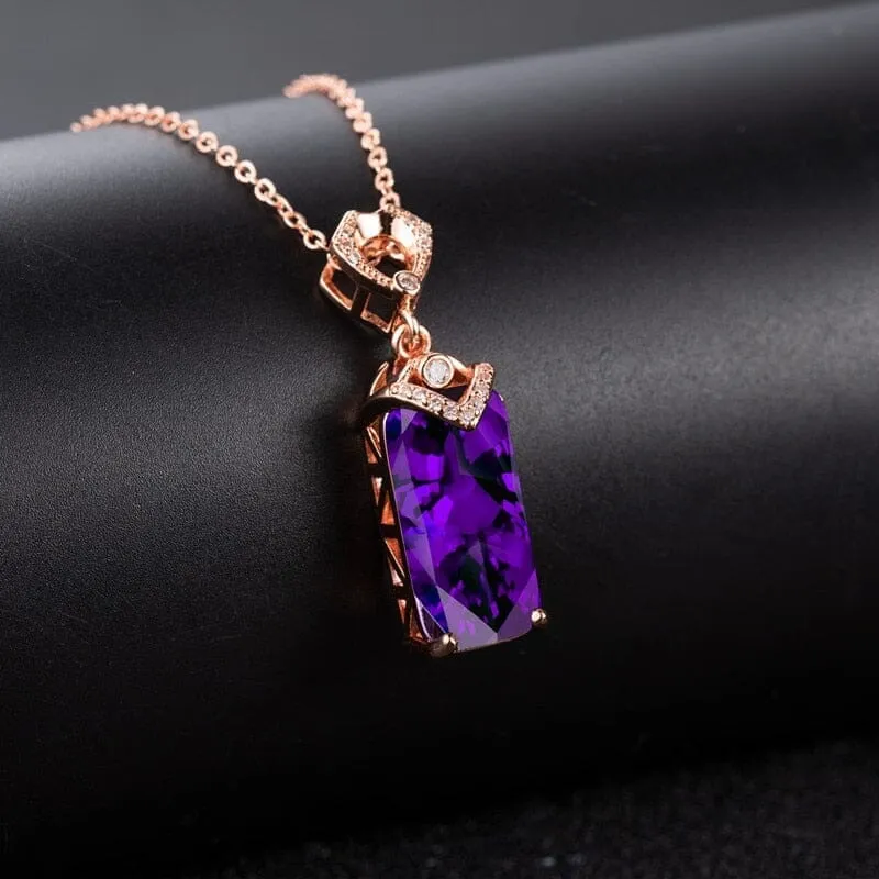 Rectangle Fashion Rose Gold Amethyst Necklace