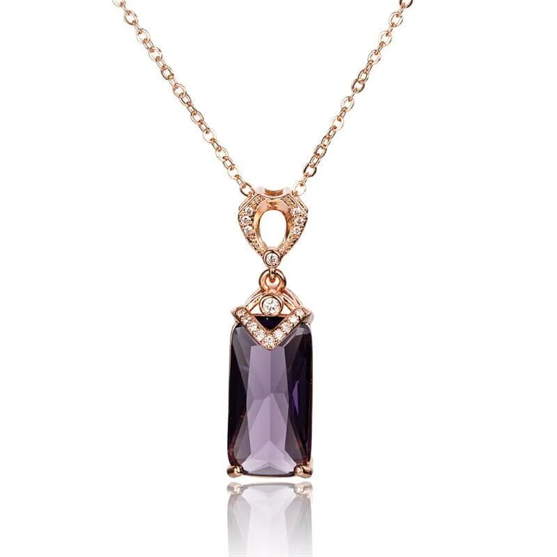 Rectangle Fashion Rose Gold Amethyst Necklace