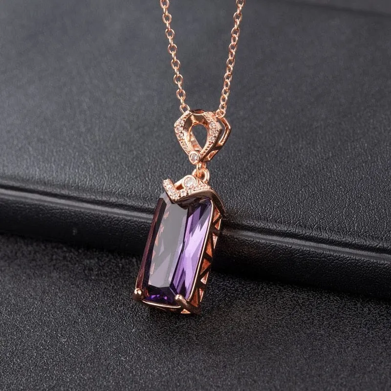 Rectangle Fashion Rose Gold Amethyst Necklace