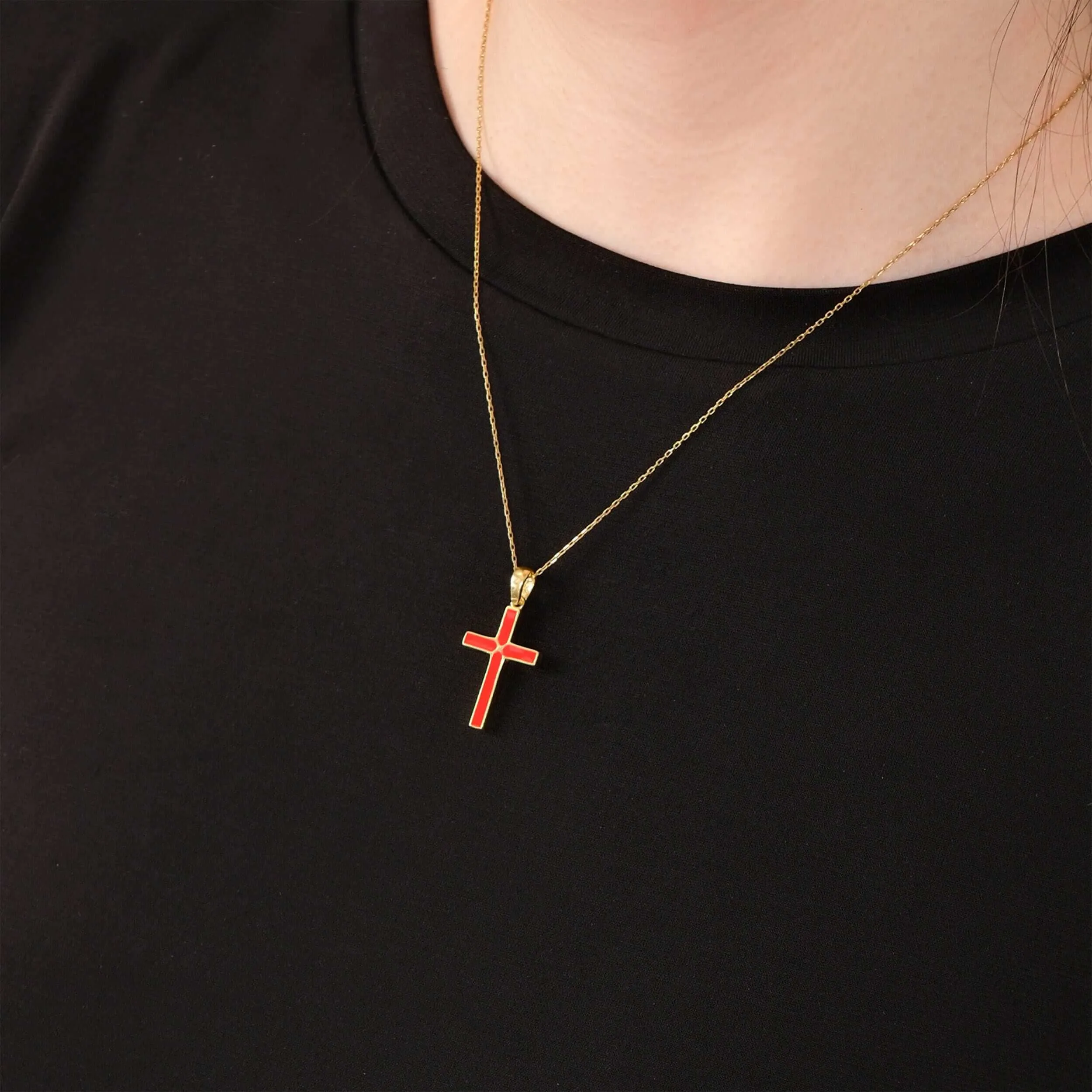 Red Cross Necklace| 14K Gold Vermeil