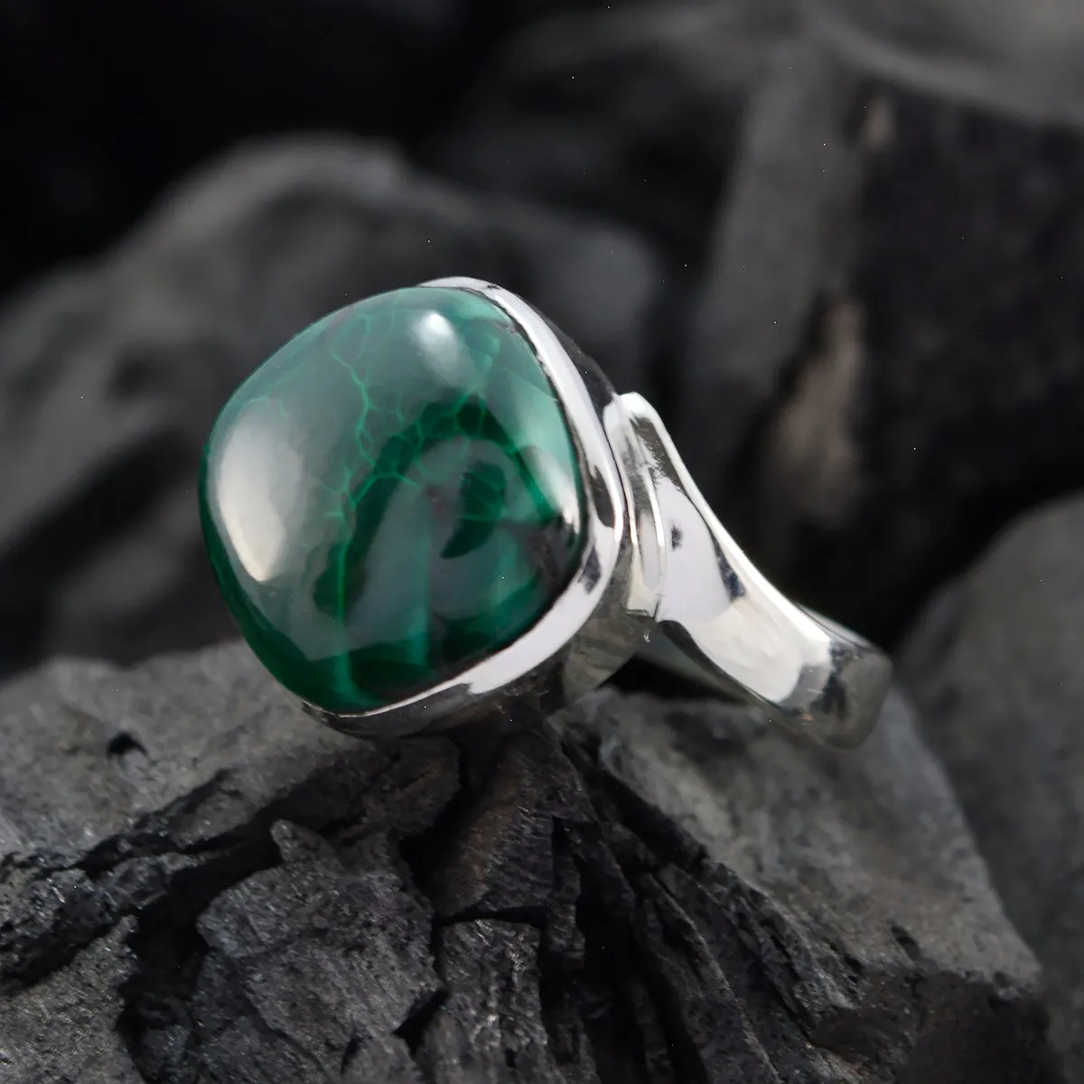 Refined Gem Malachite 925 Sterling Silver Ring 925 Sterling Silver