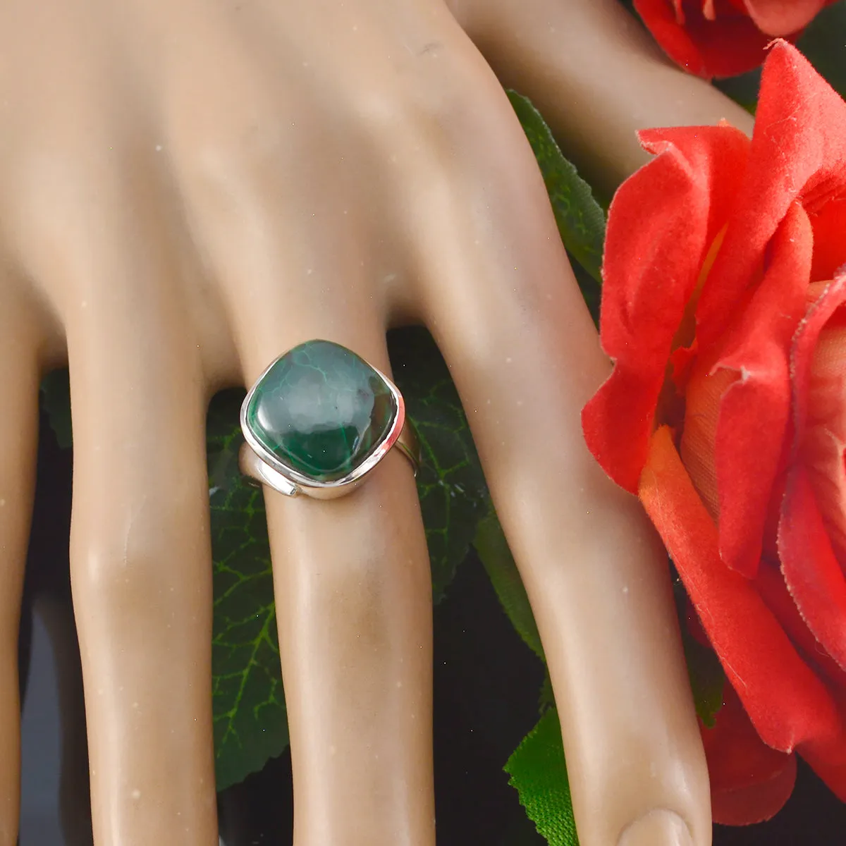 Refined Gem Malachite 925 Sterling Silver Ring 925 Sterling Silver