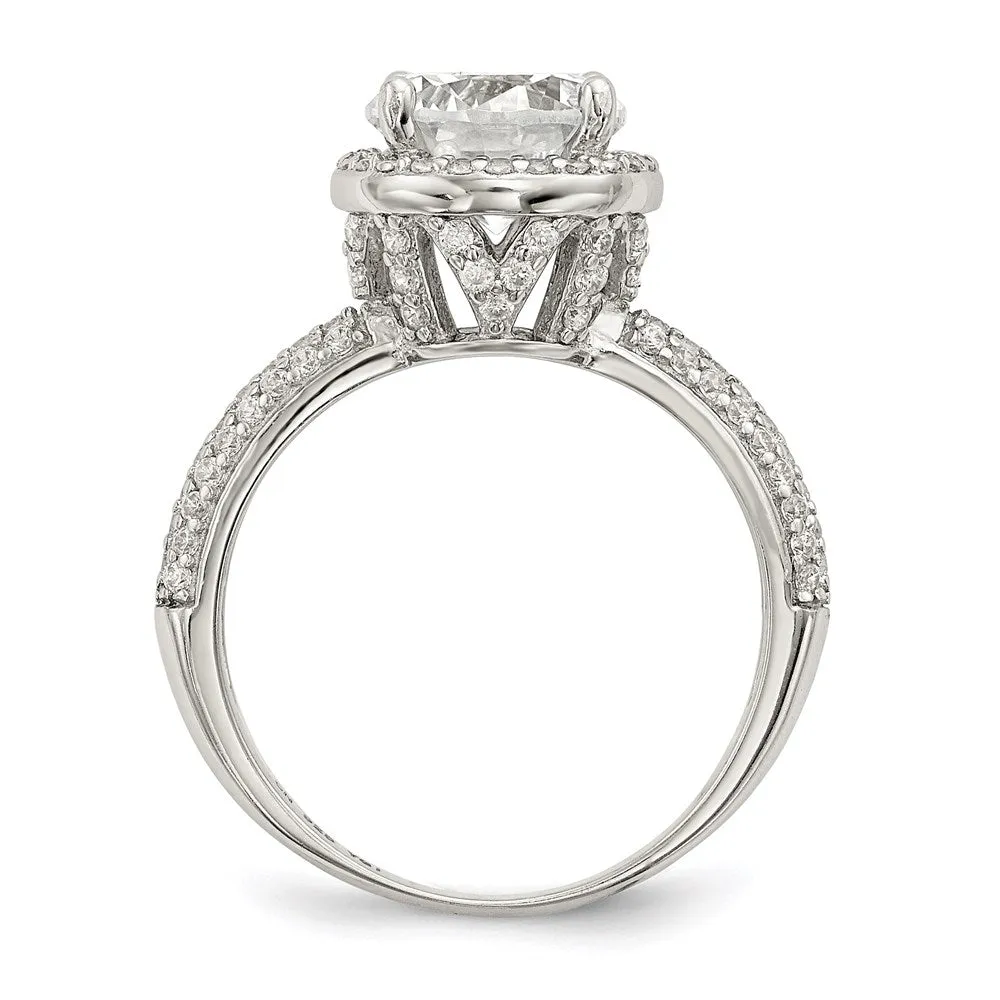 Rhodium-Plated CZ Pav Ring in Sterling Silver