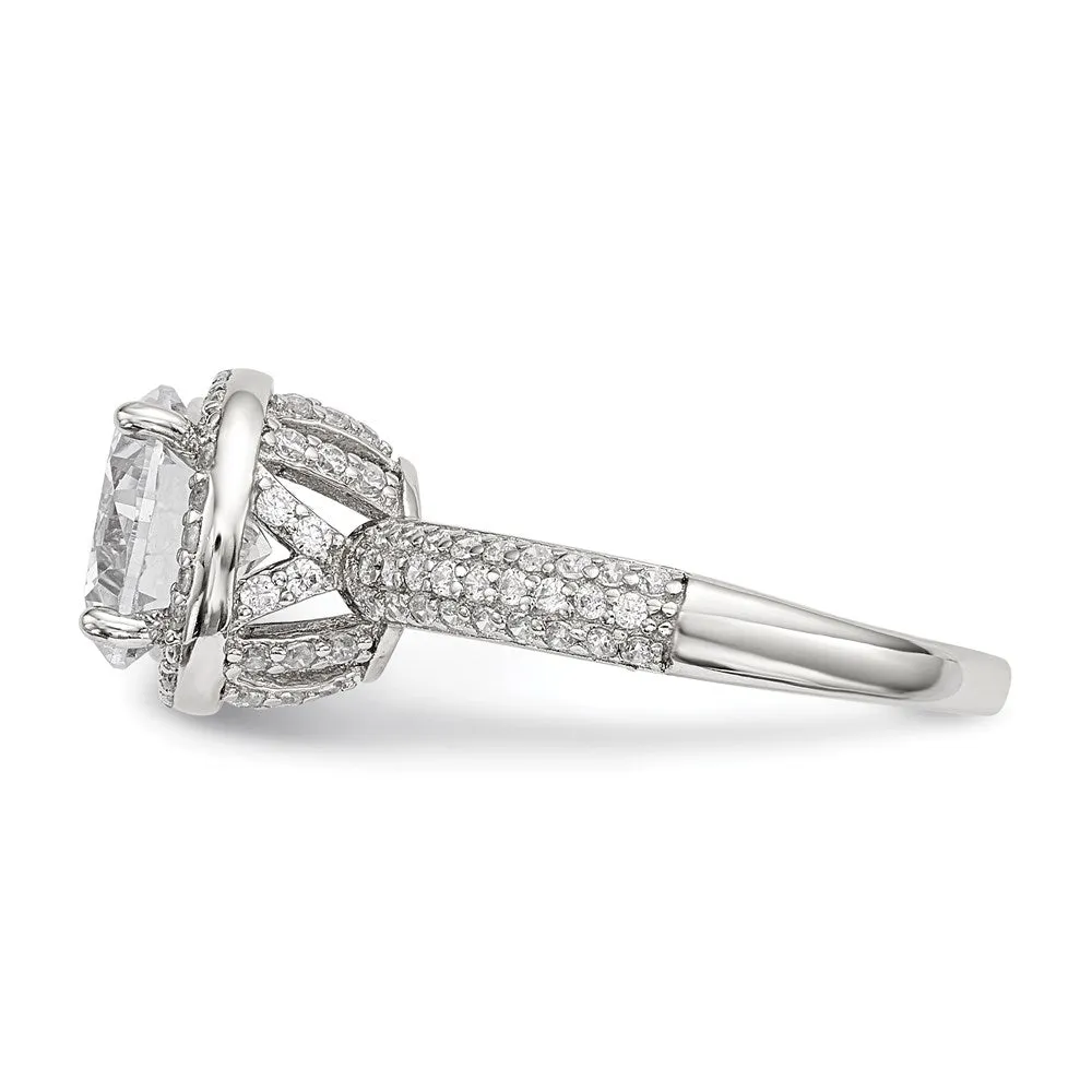 Rhodium-Plated CZ Pav Ring in Sterling Silver