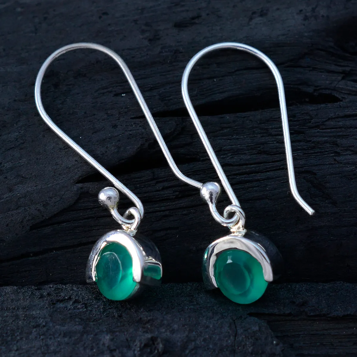 Riyo Alluring 925 Sterling Silver Earring For Sister Green Onyx Earring Bezel Setting Green Earring Dangle Earring