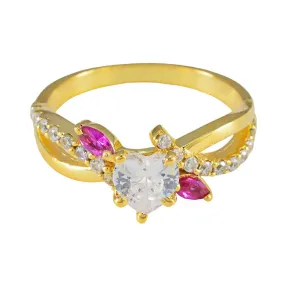 Riyo Antique Silver Ring With Yellow Gold Plating Ruby CZ Stone Heart Shape Birthday Ring