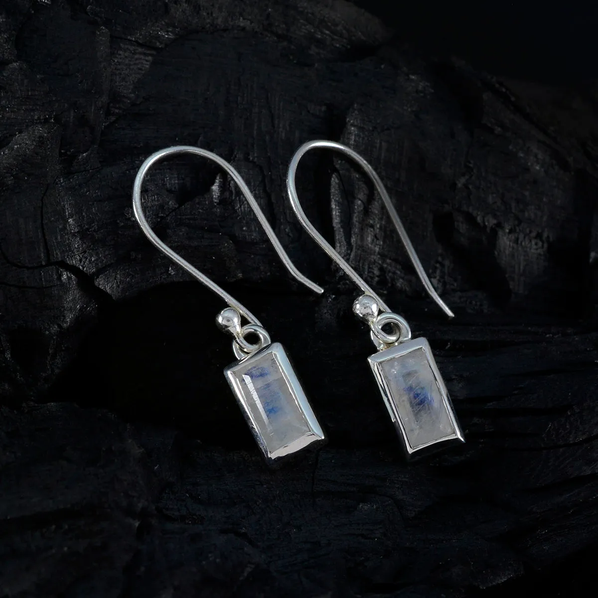 Riyo Bewitching Sterling Silver Earring For Female Rainbow Moonstone Earring Bezel Setting White Earring Dangle Earring