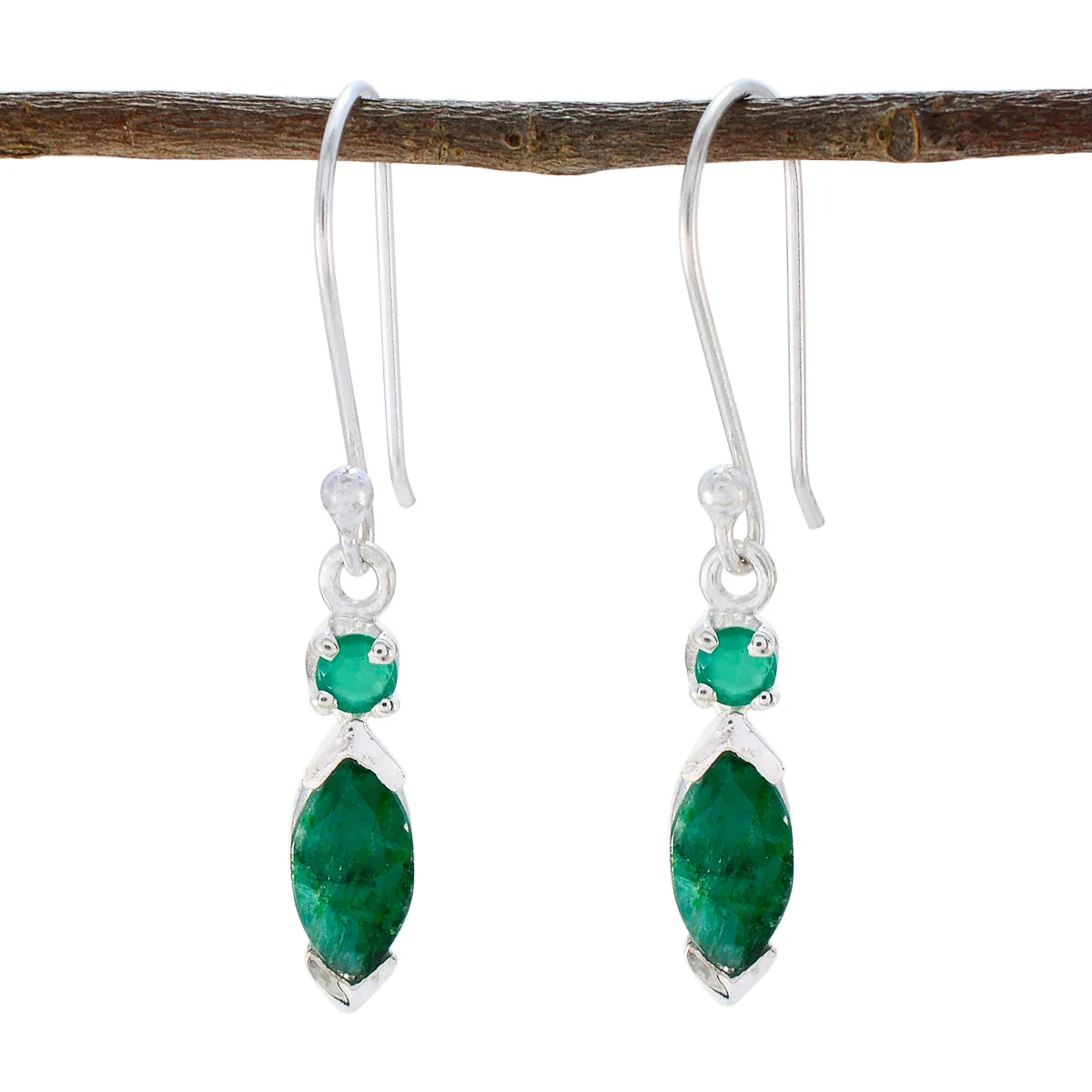 Riyo Comely Sterling Silver Earring For Damsel Indian Emerald Earring Bezel Setting Green Earring Dangle Earring