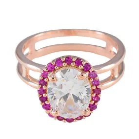 Riyo Designer Silver Ring With Rose Gold Plating Ruby CZ Stone Oval Shape Prong Setting Custom Jewelry Mothers Day Ring