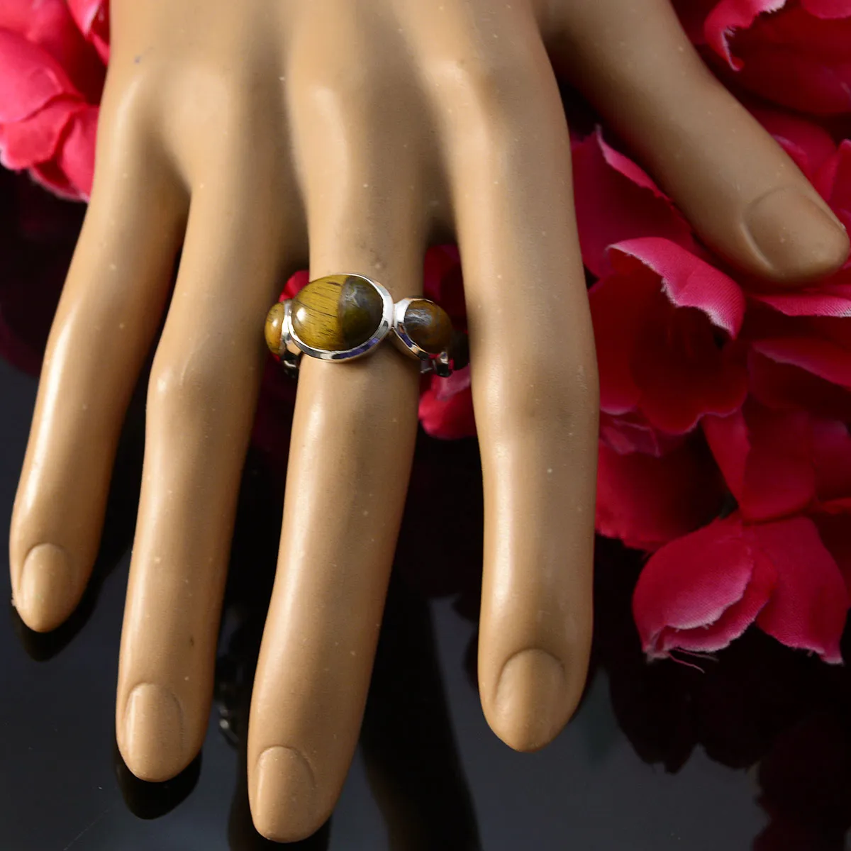 Riyo Fascinating Gemstone Tiger Eye 925 Silver Ring Moroccan Jewelry