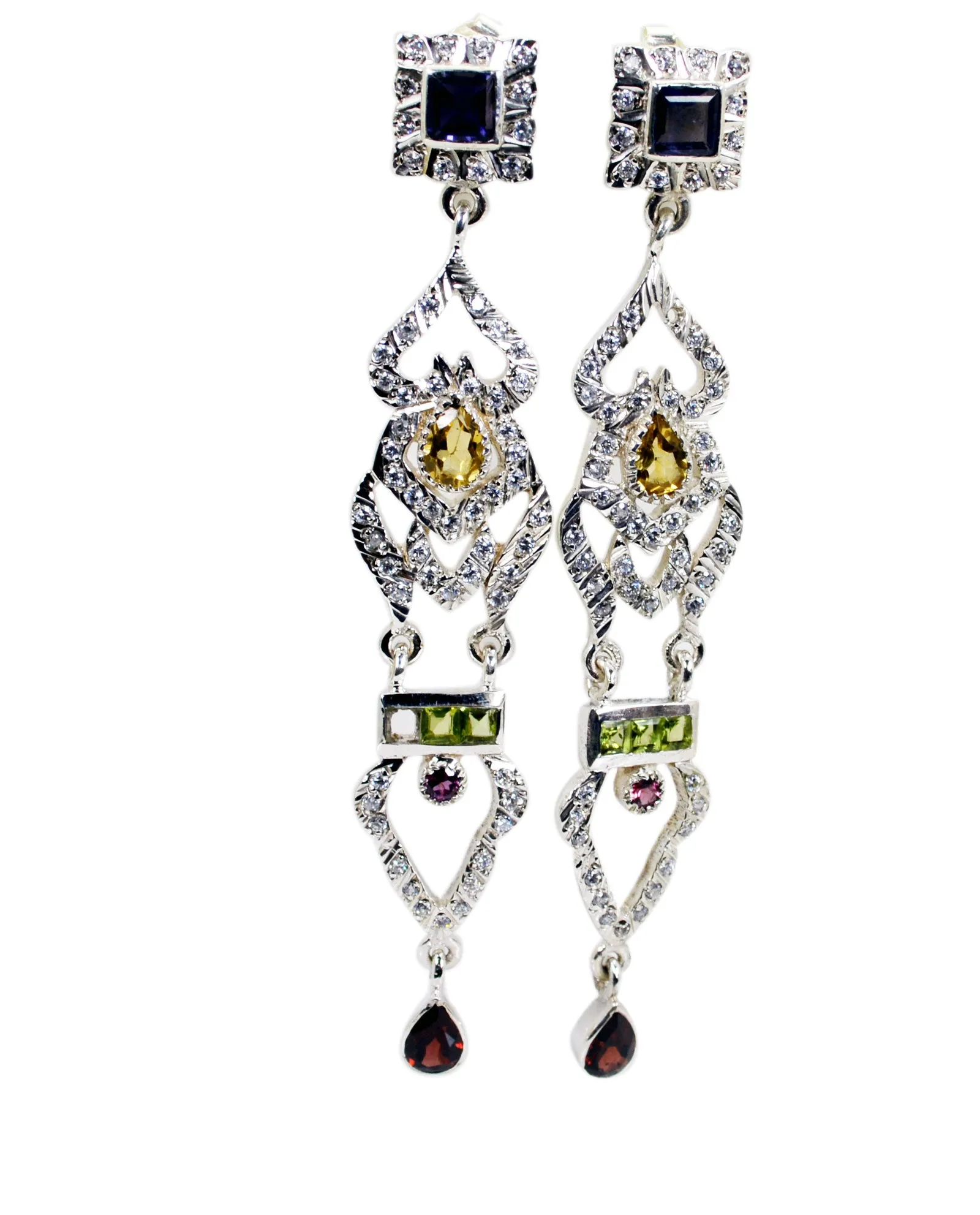 Riyo Genuine Gems multi shape Faceted Multi Multi Stone Silver Earrings gift for friendship day