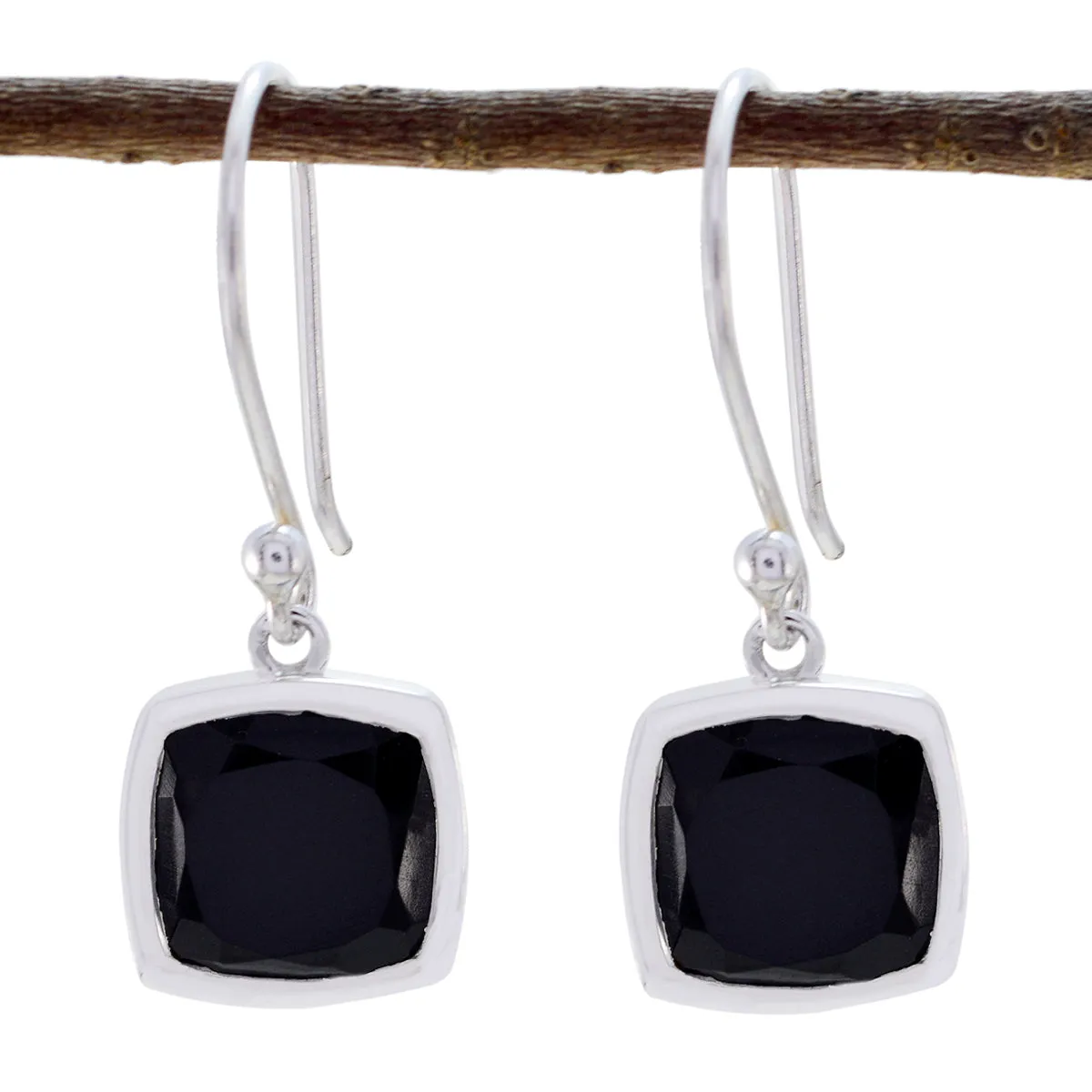 Riyo Genuine Gems Octogon Faceted Black Onyx Silver Earrings gift for christmas