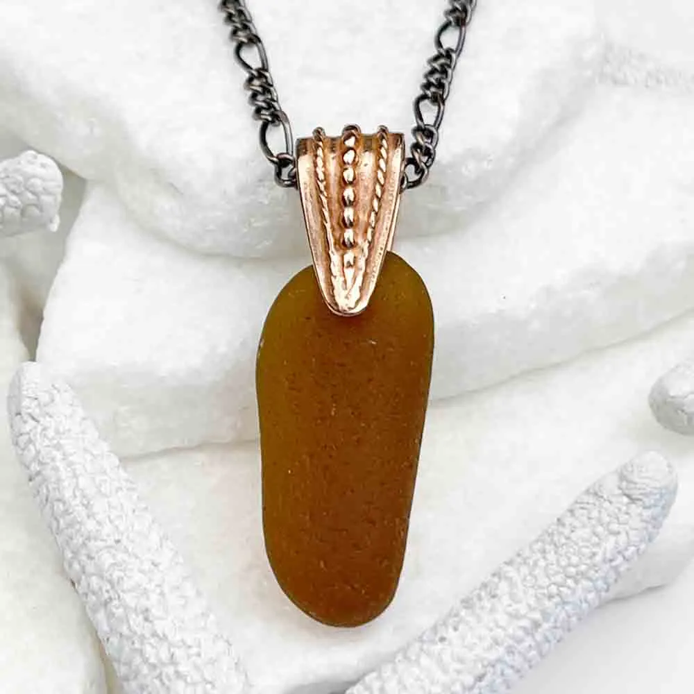 Rootbeer Bottle-Bottom Sea Glass Pendant with Copper Bail | #5119