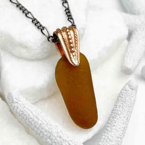 Rootbeer Bottle-Bottom Sea Glass Pendant with Copper Bail | #5119