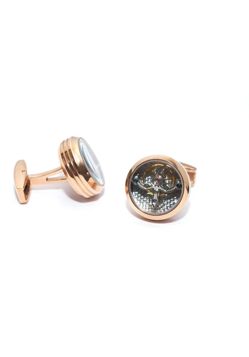 Rose Gold Plated & Silver Tourbillon Cufflinks